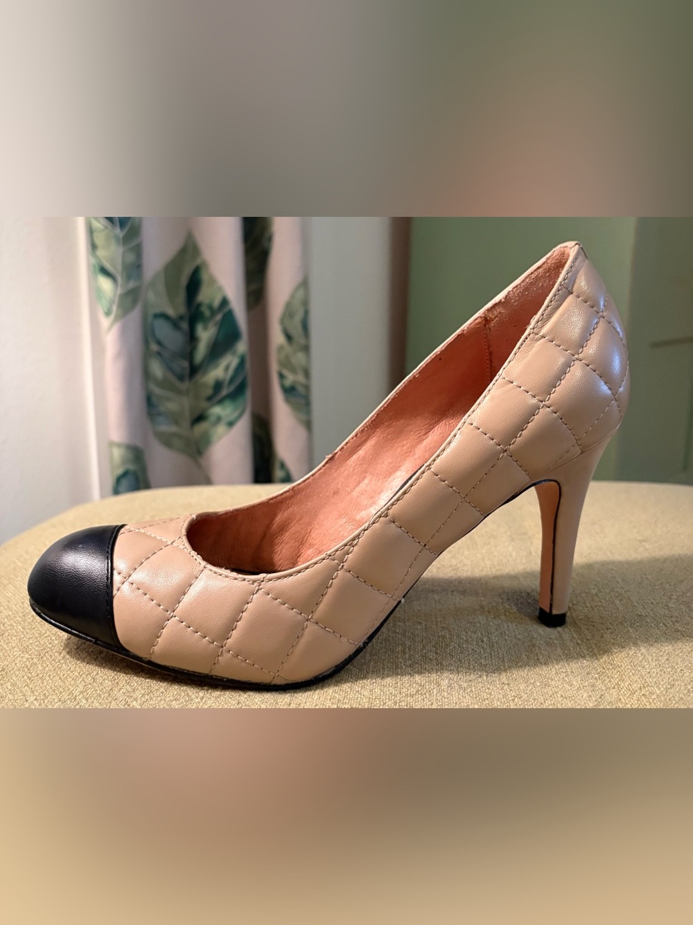 Corso Como “Del” Quilted Nude Pump w Black Cap Toe - 3.5” Heel - Chanel-Insired